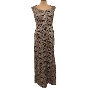 R&M Richards David’s Bridal Gown Size 6 Black Gold Lace Formal Maxi Dress